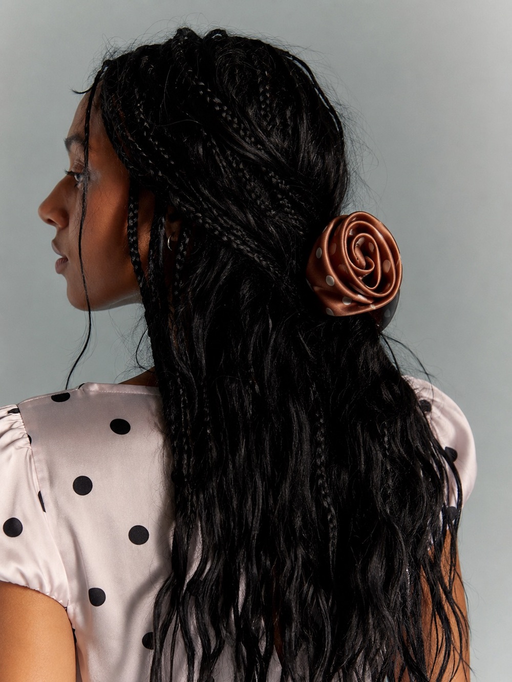 NWT FREE PEOPLE Grand Gesture Floral Clip | Brown Polka Dot MSRP $18